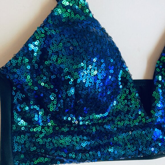 Blue Green Sequined Mermaid Bikini Top - Picture 2 of 6